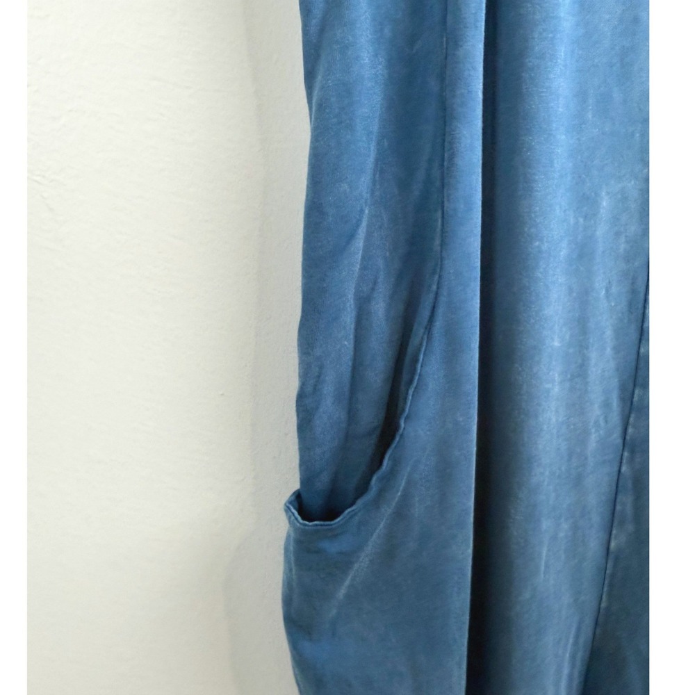 Sundry Womens Blue Washed Cotton Blend Wide Leg Jumpsuit Pockets M Boho Lounge - Picture 5 of 9
